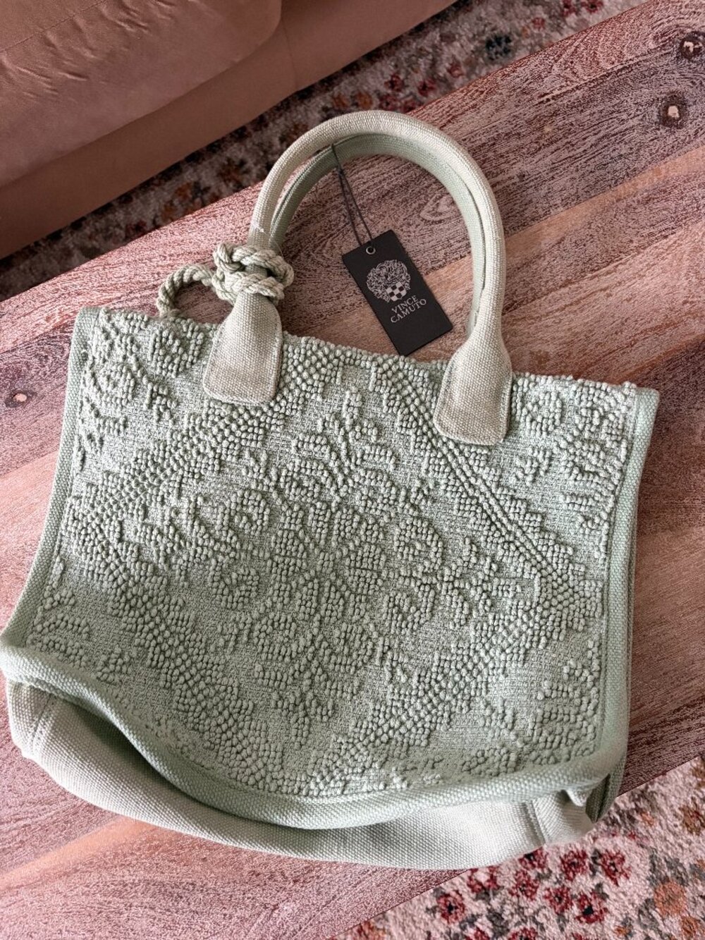 Vince Camuto Sage Green Textured Logo Tote Bag NWT